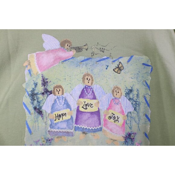 Vintage 90s Streetwear Womens XL Faded Christian Angels Layered Sweatshirt Green - Picture 5 of 13